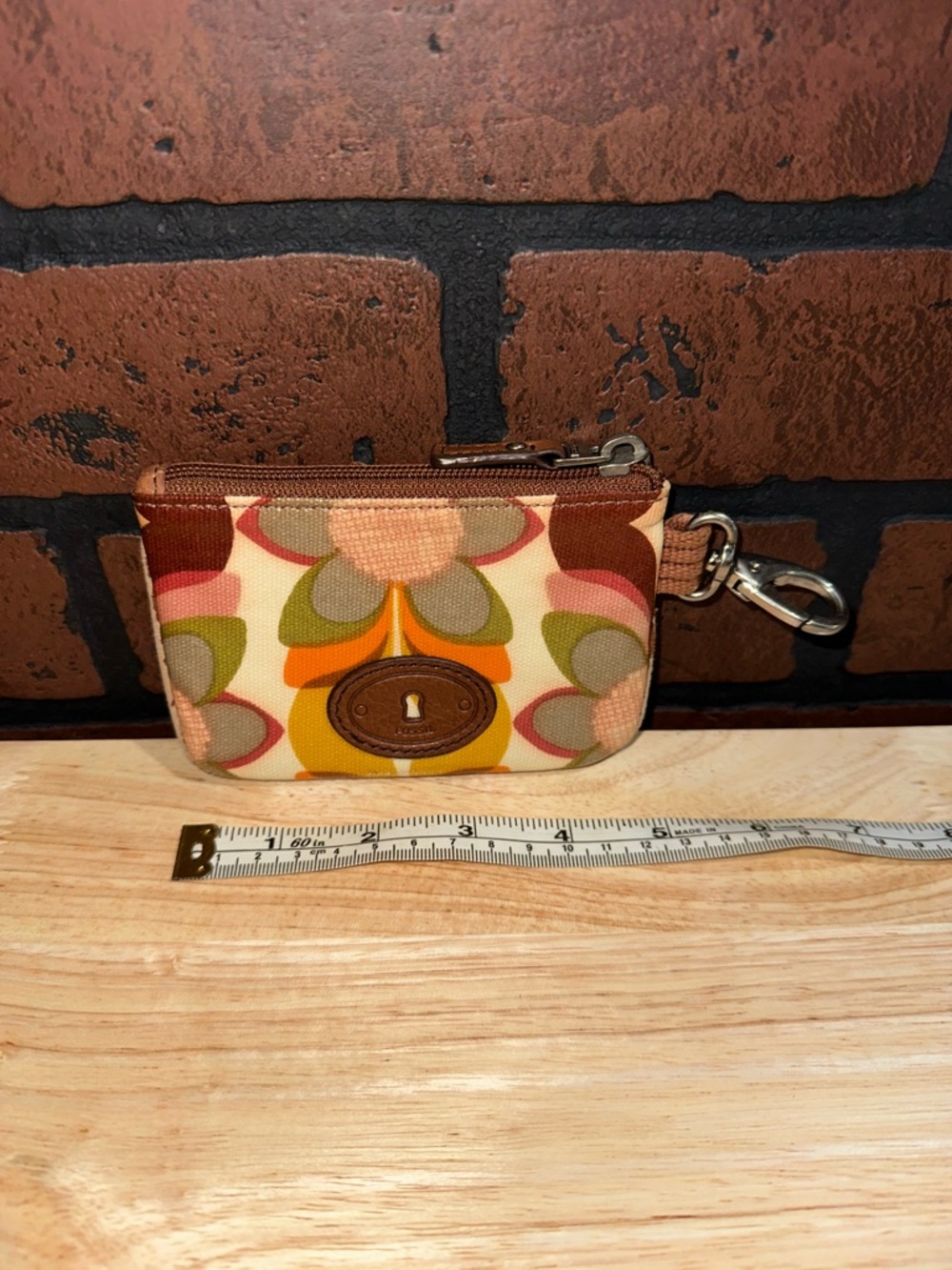 Fossil Key-Per Mini Zip Pouch in Orange and Olive
